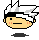Pixelated character head with white spiky hair and black band, showing multiple facial expressions including neutral, winking, smiling, and blushing.