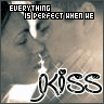 Two side-by-side frames of a monochrome image showing two people kissing, with text overlays reading "EVERYTHING IS PERFECT WHEN HE" and "KISS".