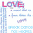 A pixelated graphic with 'LOVE' in red at top, blue text and symbols below on white background.