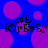 Blue background with purple circles and black text reading 'mE FOR E Br' with a heart symbol between 'E' and 'Br'.