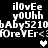 Pixelated text and heart symbols on a black background, with two distinct heart states in different positions.