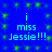 Blue background with green pixelated sparkles; repeated text "i miss Jessie!!!" in light blue pixels arranged vertically.
