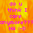 Pixelated text on a fiery orange-yellow background with repeated phrases and emoticon.