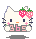 Pixelated white cat face with dark blue eyes, orange nose, and pink blush marks, wearing two pink strawberries with green leaves on its head, with '365' text below in pink and gray.