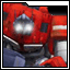 Red and blue mecha head with silver accents, showing sequential animation frames of eye movement.