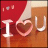 Static 48x48 pixel buddy icon featuring "I [heart] U" text over a red and brown gradient background with subtle light effects.