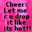 Pixelated text on a pink background with black lettering reading "Cheer: Let me c u drop it like its hot!!" in two identical sections.