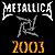 A 3x3 contact sheet of pixelated Metallica band member faces in red, white, and black with "METALLICA" text at top left and "ST. ANGER" text at bottom left over a red fist graphic.