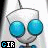 Pixelated cartoon character with large blue eyes and white head, wearing dark blue collar, displayed in with text "GIR" on left side