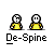 Animated contact sheet of 16 pixel art frames showing two yellow stick figures interacting with a soccer ball and fire effects, labeled "De-Spine" beneath each frame.