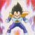 Pixelated character with spiky black hair, yellow shoulder armor, blue pants, and a light-colored torso against a blurred red-and-white background.