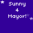 Pixelated text 'Sunny 4 Mayor!' on purple background with white stars, each frame showing different star positions.
