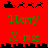 Red background with green text 'Merry X-mas' and black pixelated reindeer/sleigh silhouettes in two , showing animation changes between frames