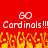 Red background with white pixelated text reading 'GO Cardinals!!!' repeated twice, yellow-orange flame-like shapes at the bottom.