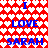 Red background with white and pink heart pattern, blue text "I LOVE SARAH" repeated in two