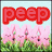 Animated icon features pink cherry blossoms and colorful Easter eggs with red 'peep' text overlays on light backgrounds.