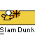 Pixelated cartoon character in yellow shirt and white head performs basketball actions across with text and basketball props