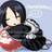 Pixelated anime-style character with dark hair lies on a red and white striped pillow, eyes closed, holding a black and white striped object against a light blue background with faint text.