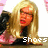 A pixelated image of a blonde woman with long hair, wearing red lipstick and dark clothing, positioned above the word 'Shoes' in white text.