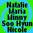 Static image with four identical displaying names over a green and blue spiral background
