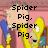 Yellow cartoon character with blue sleeves and brown pants sits in a chair, text above reads "Spider Pig, Spider Pig," and "Does Whatever a Spider Pig Does!" in black pixelated font.