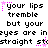 Pixelated text repeats 'your lips tremble but your eyes are in straight st' with pink star accents on a black background.