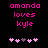 Pixelated pink text reads "amanda loves kyle" above five heart icons on a black background, with the third heart shifting from purple to light pink between