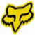 Yellow fox head logo with black outline on white background, stylized animal silhouette.