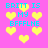 Pixelated text and yellow hearts on a pink background with cyan lettering.