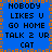 Blue background with orange and gray border, displaying repeated text phrases in black pixelated font across two mirrored sections.