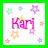 Pixelated icon with pink text 'Kari' surrounded by colorful stars and flowers on white background, framed in green border.