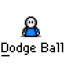 Animated contact sheet of a pixel art dodge ball icon showing 23 frames with a blue-shirted character dodging red balls against gray background.