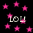 Black background with scattered pink stars and four instances of the text 'LOU!' in light gray pixelated font.
