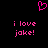 A static pixel art image with a black background, pink text reading 'i love joke!', and a pink heart symbol above the text.