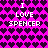 Pixelated icon with bright pink background and dark purple hearts, displaying repeated text "I LOVE SPENCER" in white block letters.
