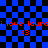 Blue and black checkered background with red text repeating 'i love laurai' and two red heart symbols, showing pixelated animation effects.