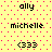 Yellow background with red dots, displaying four repeated text elements: 'ally', 'michelle', '(333', and 'ally' in black pixelated font.