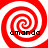 Four identical red and white spiral patterns arranged in a , each with the text 'amanda' in black pixelated font below the spiral