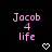 Pixelated text 'Jacob 4 life' in pink with white heart symbols on a black background, displayed across multiple positions