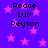 Purple background with pink stars and black text reading Peace Luv Peyton in four identical sections.