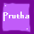 Purple square icon with white text 'Prutha' and small asterisks in some frames.