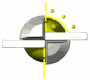 Animated sequence showing a yellow sphere with 'Gallery' text, segmented gray shapes, and small yellow dots, with gray bars shifting positions across frames.