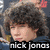 A four- shows a person with curly brown hair in different poses, with text reading 'nick jonas' overlaid on the top-left