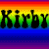 Animated sequence showing the word 'Kirby' with one letter highlighted in cyan against a rainbow gradient background.