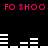 Pixelated pink text "FO SHOO" repeats above and below white audio waveforms on a black background.