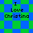 Pixelated text 'I Love Christina' on a green and blue checkered background with animated diamond-shaped pattern transitions.