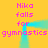 Yellow background with pink text reading "Niko falls for gymnastics" and cyan gradient shapes forming a frame-like structure.