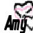 Pixelated static buddy icon featuring a stylized face with pink highlights and the name "Amy" in bold black text below, set against a transparent background.