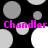 Black background with scattered gray and white circles; two of pink text reading "Chandler Chandler" in pixelated font