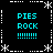 Black background with cyan text "PIES ROCK !!!!!!!" repeated in four quadrants, framed by white dashed lines and asterisk-like corner decorations.